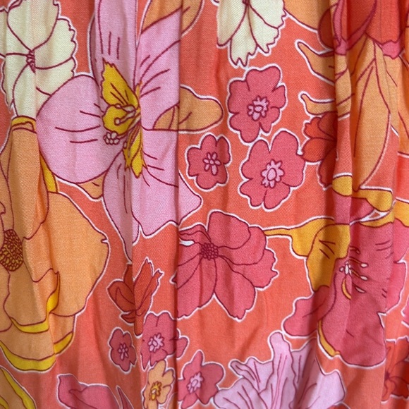 Abel the Label Coral Orange Pink Floral Print Smocked Off Shoulder Maxi Dress XS - Picture 12 of 14